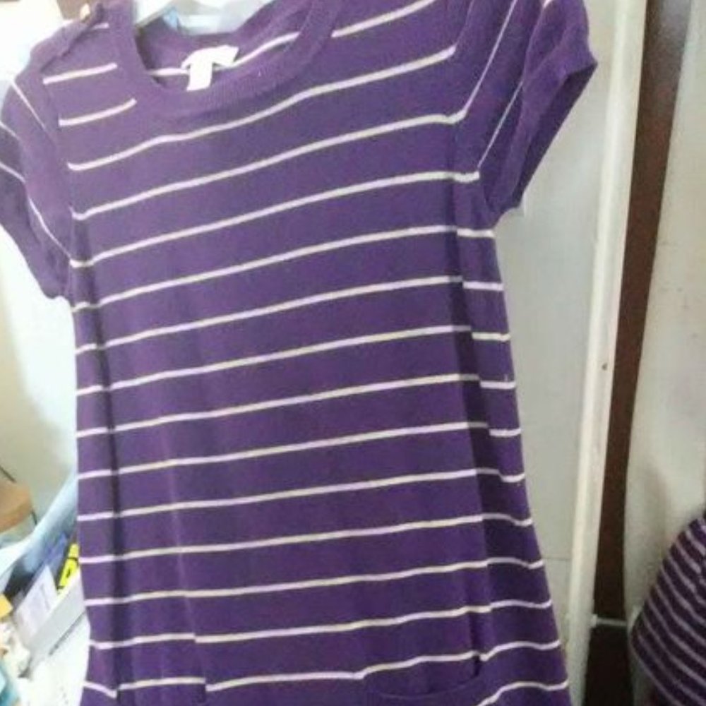 Girls 1989 Children's Place Purple with Gold Stripes Sweater Dress 14 - XL